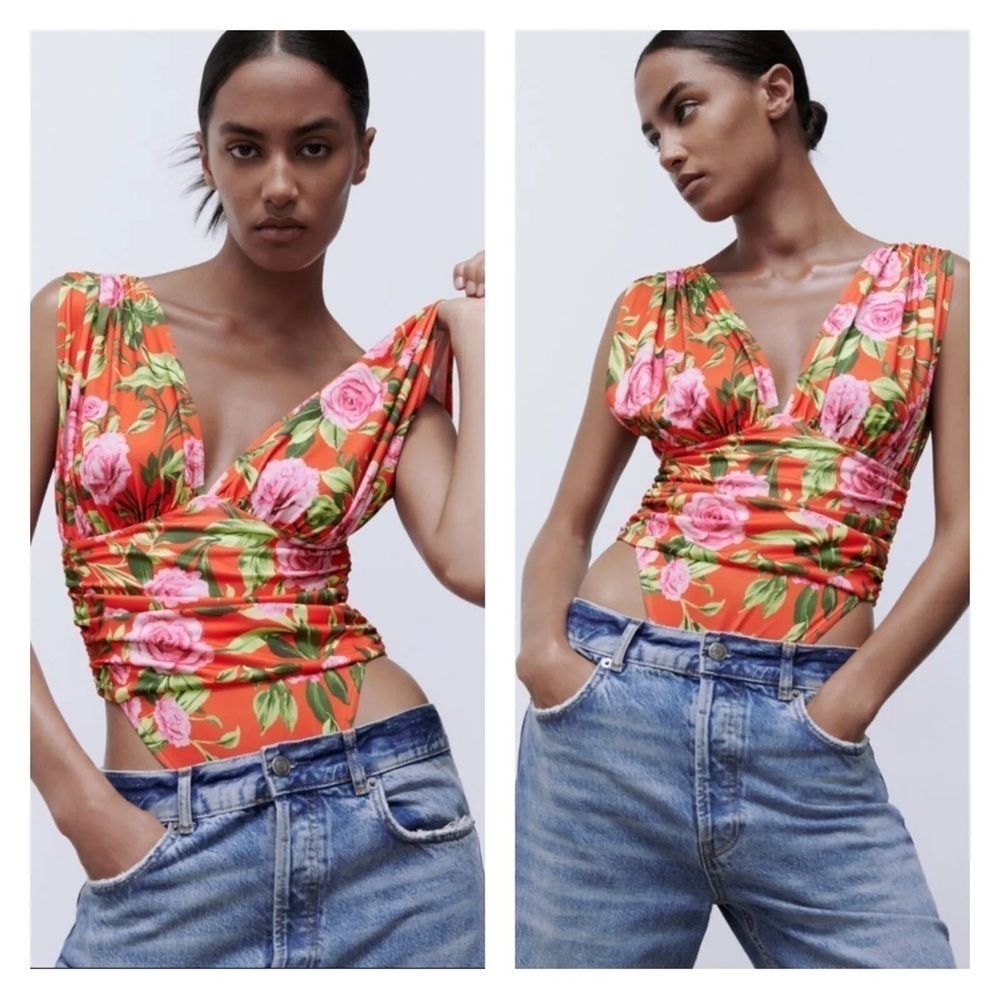 NWT NEW Zara | Printed Draped Bodysuit